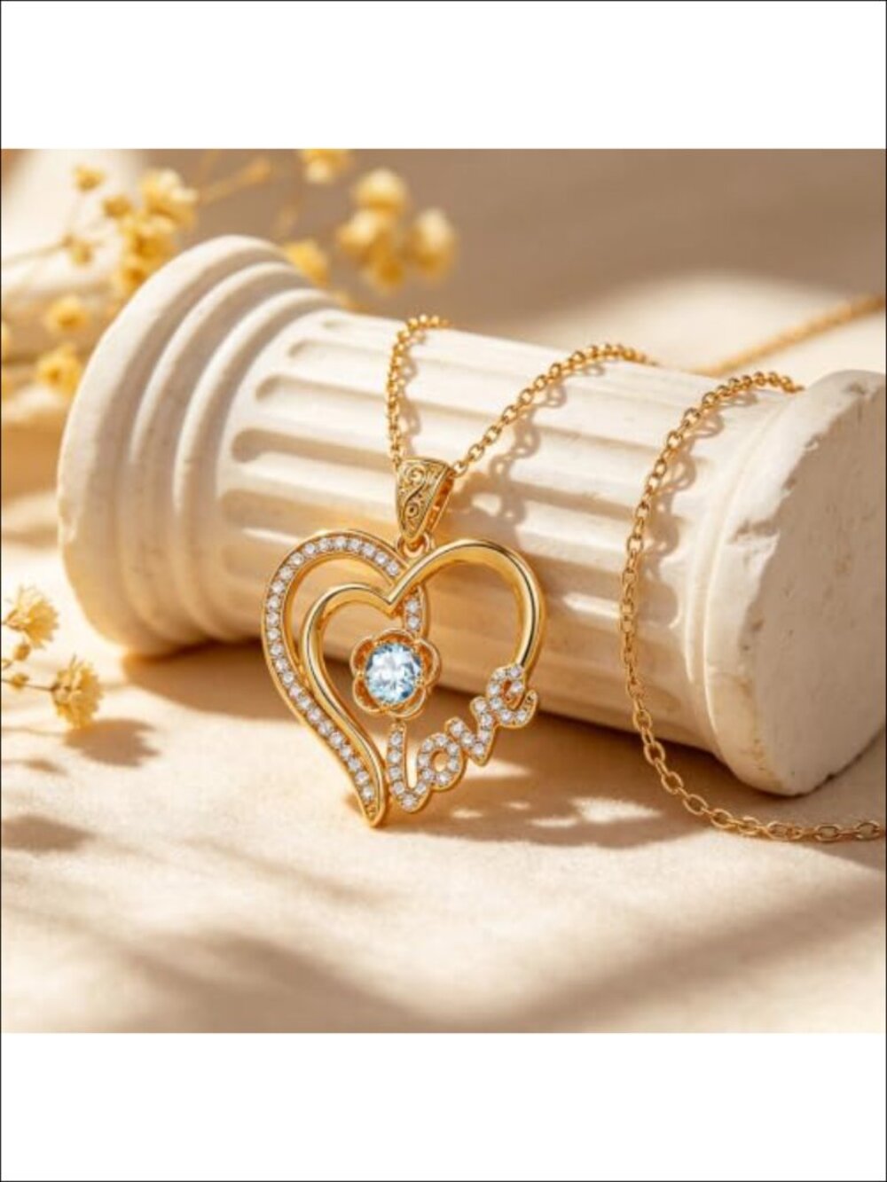 14K Gold Heart Birthstone Pendant Necklace for Women Rose Design - Picture 2 of 5